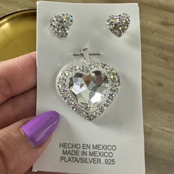 Silver 925 Heart Earrings & Pendant Jewelry Handmade - Picture 7 of 7